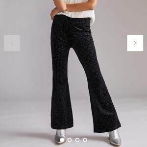 Anthropologie The Joni Black High Rise Velvet Eyelet Pull On Flare Pants